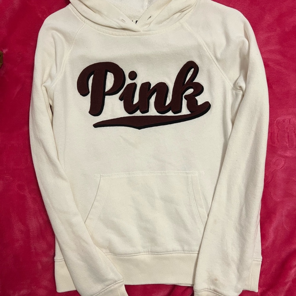 PINK Victoria's Secret Cream Hoodie with Brown Script